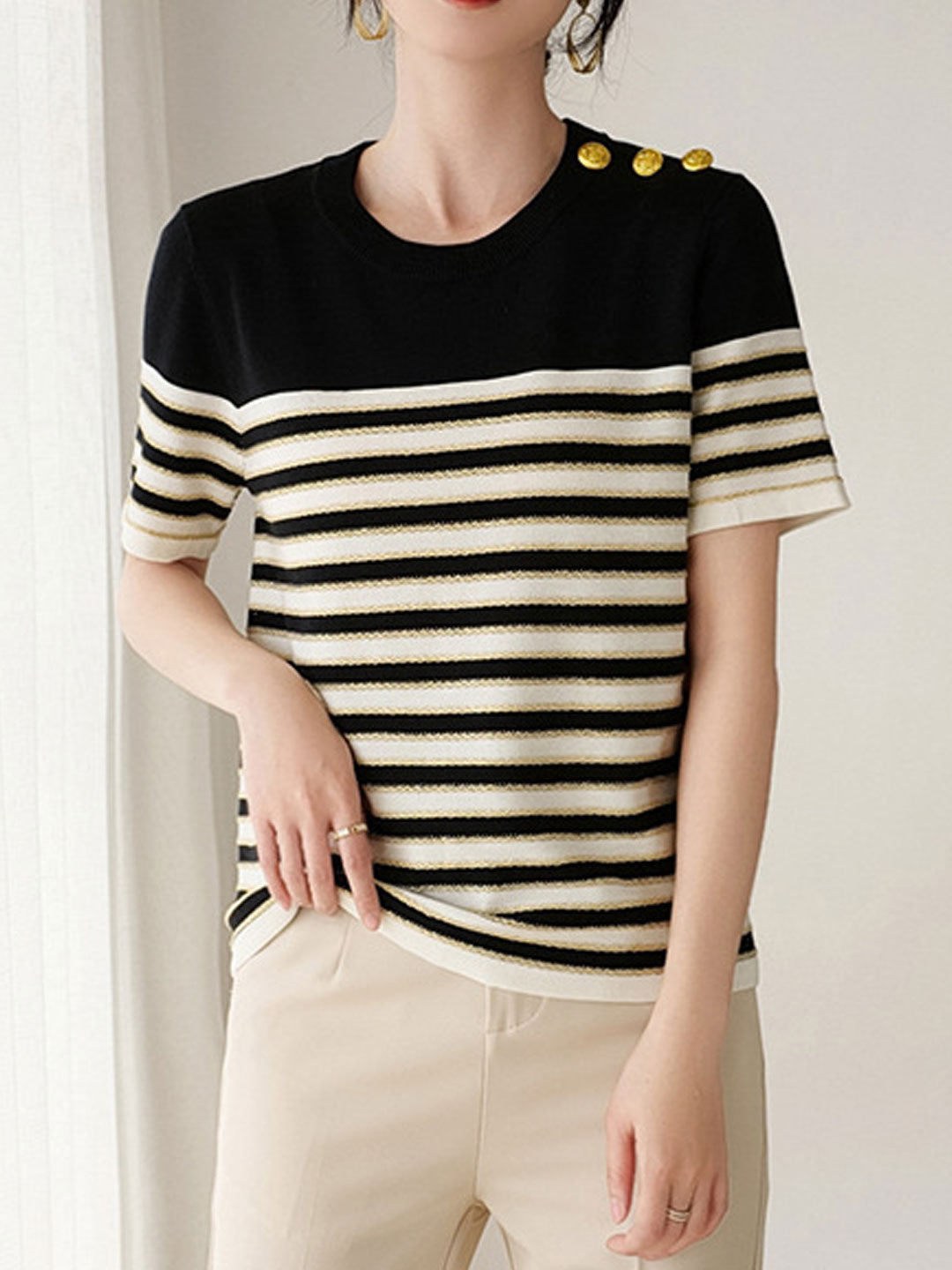 Ava Casual Loose Striped Knitted Top