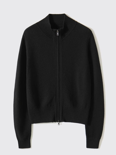 Emily Loose Zipper Solid Color Knitted Cardigan