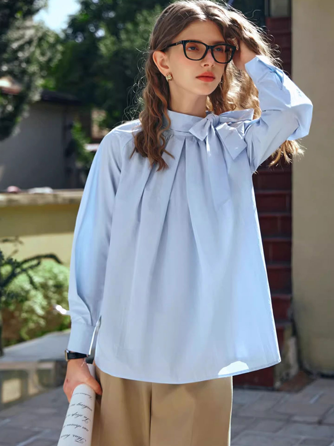 Natalie Retro Loose Bow Shirt