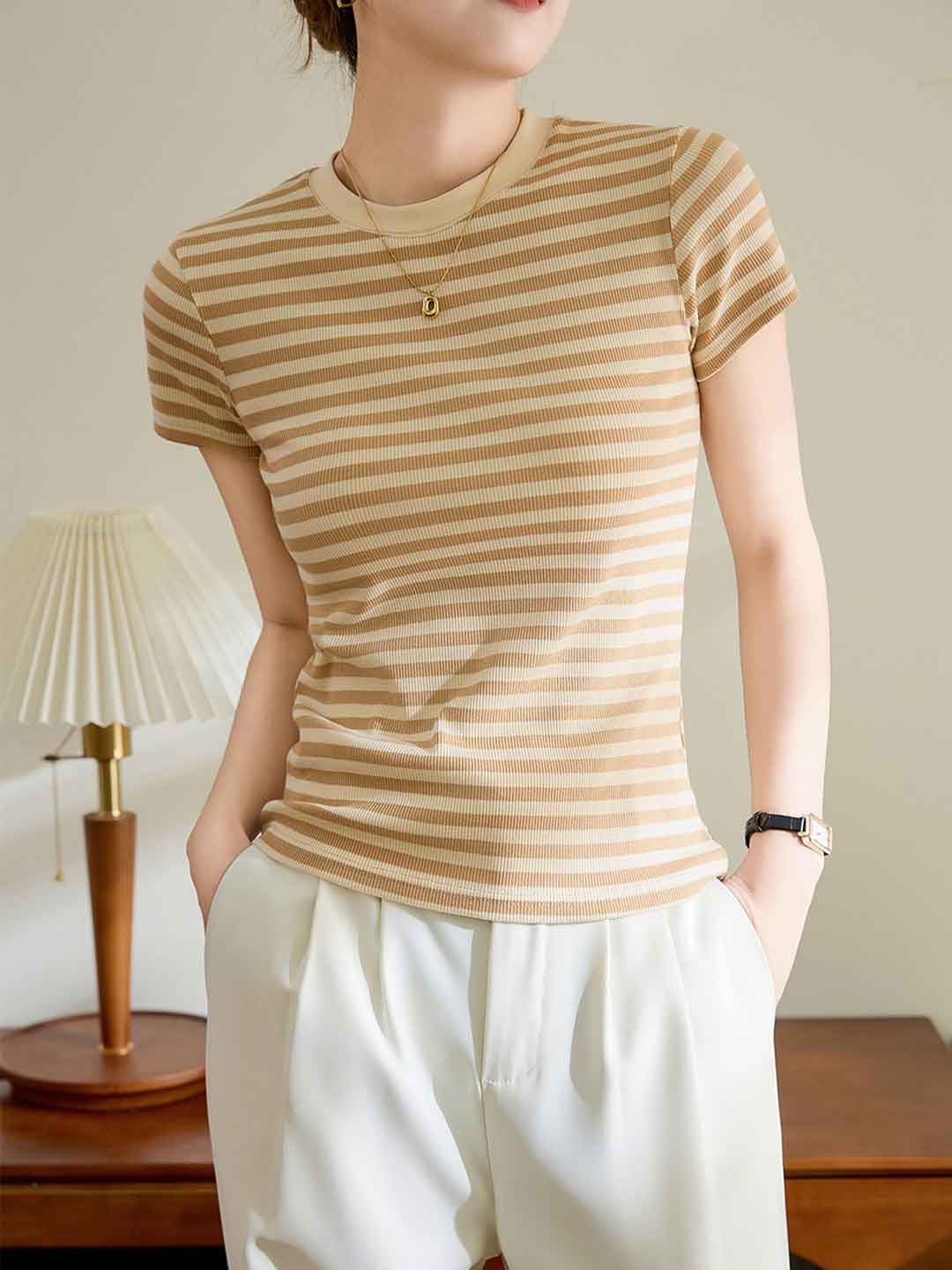 Madelyn Retro Contrast Slim Striped Top