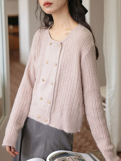 Emily Loose Crew Neck Double-Breasted Knitted Cardigan