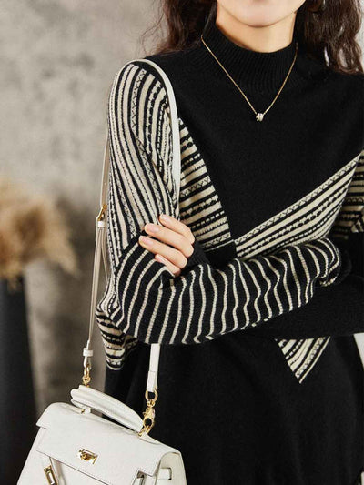Maya Casual Bat Sleeve Turtleneck Irregular Tassel Pullover