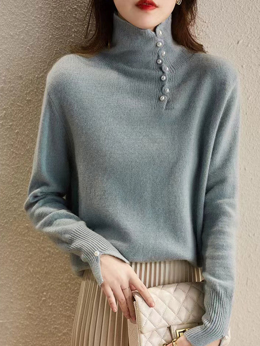 Ava Vintage Buttoned Turtleneck Knitted Sweater