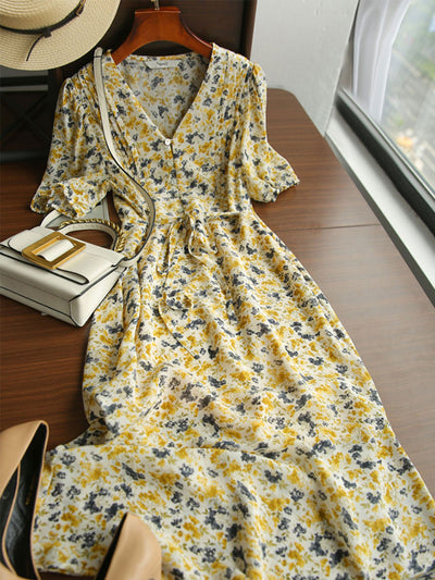 Kayla Retro Floral Puff Sleeve Dress