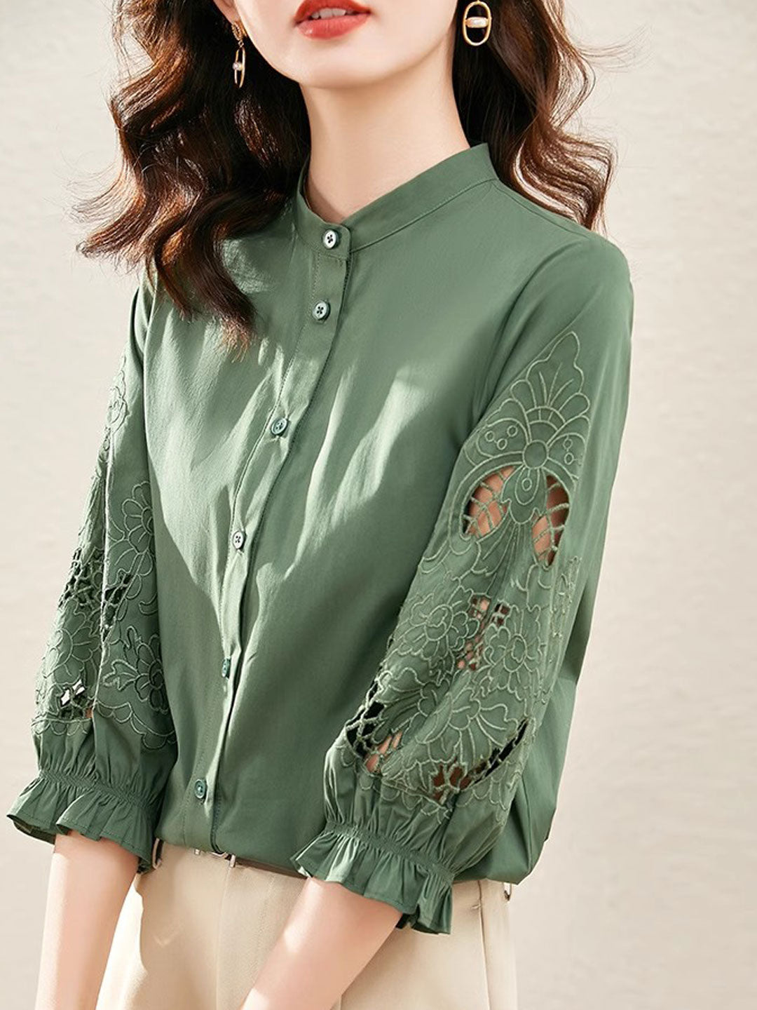 Kayla Casual Embroidered Shirt-White