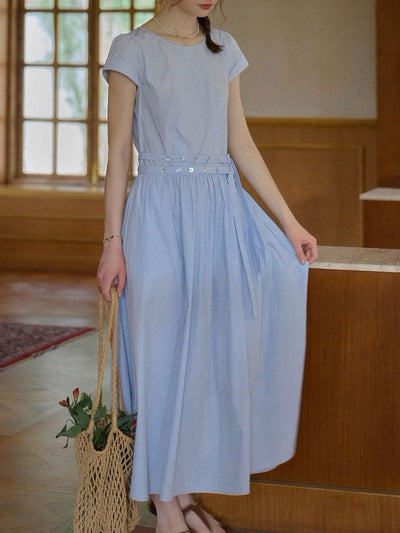 Bella Elegant Crew Neck Solid Color Dress