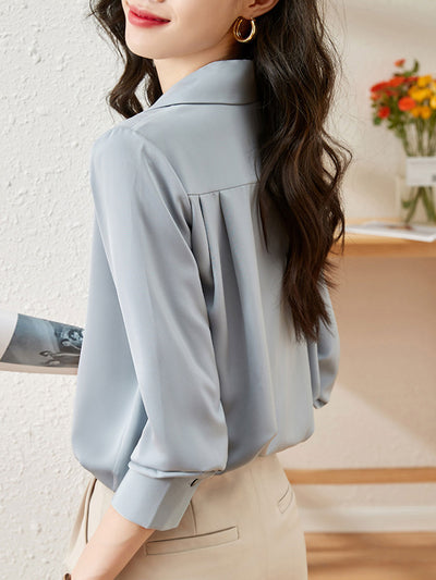 Lauren Classic Suit Collar Contrast Satin Shirt