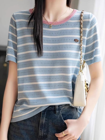 Rachel Casual Crew Neck Striped Knitted Top
