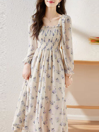 Zoey Retro Chiffon Printed Floral Dress