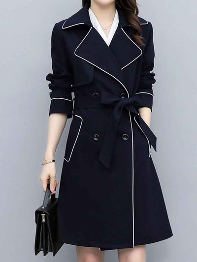 Abigail Loose Suit Collar Belted Solid Color Trench Coat