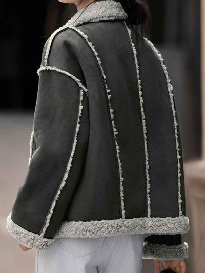 Natalie Retro Lapel Color-Blocked Suede Jacket