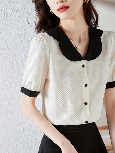 Claire Retro Doll Collar Contrasted Chiffon Shirt