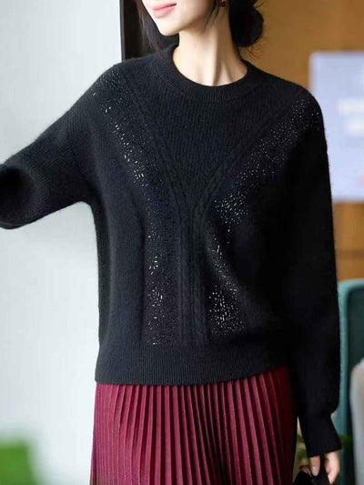 Sophie Loose Crew Neck Rhinestone Pullover Knitted Sweater