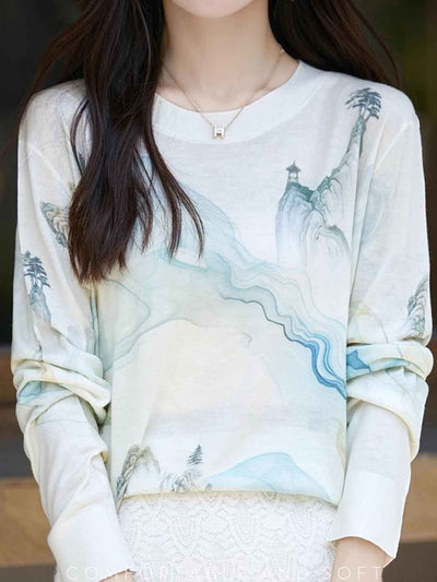 Nevaeh Casual Crew Neck Printed Wool Top-K