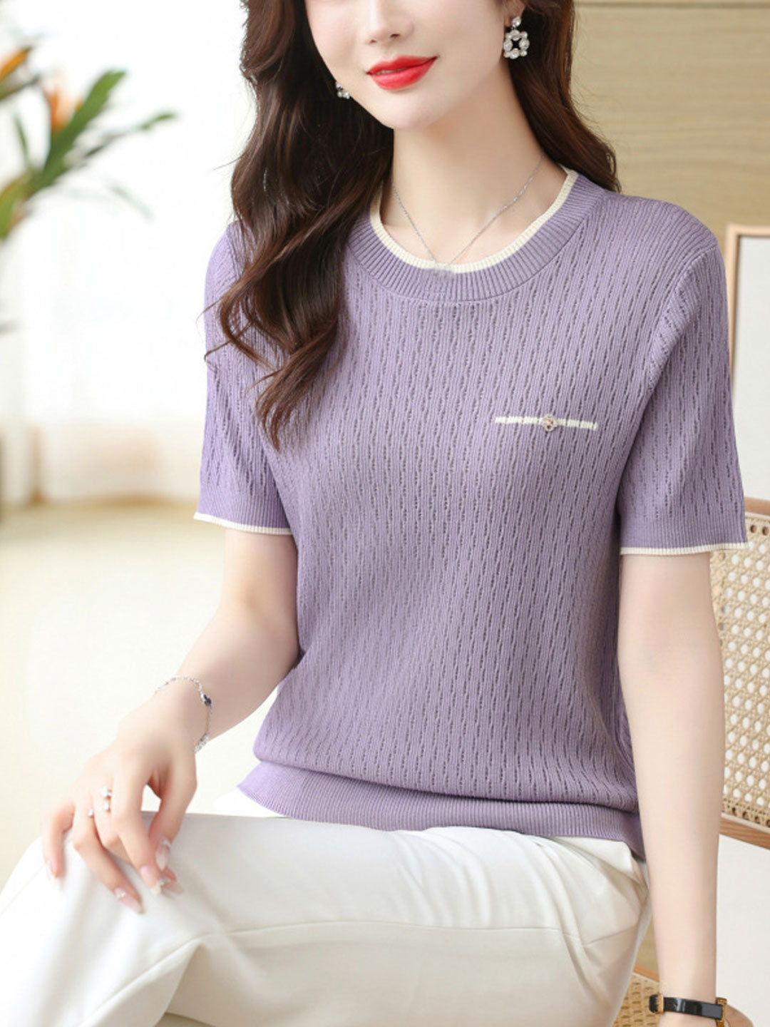 Emma Classic Crew Neck Hook Knitted Top