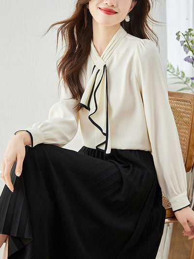 Samantha Classic V-neck Lantern Sleeve Chiffon Shirt