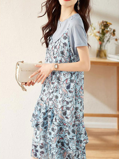 Isabella Classic Floral Panel Asymmetric Chiffon Dress