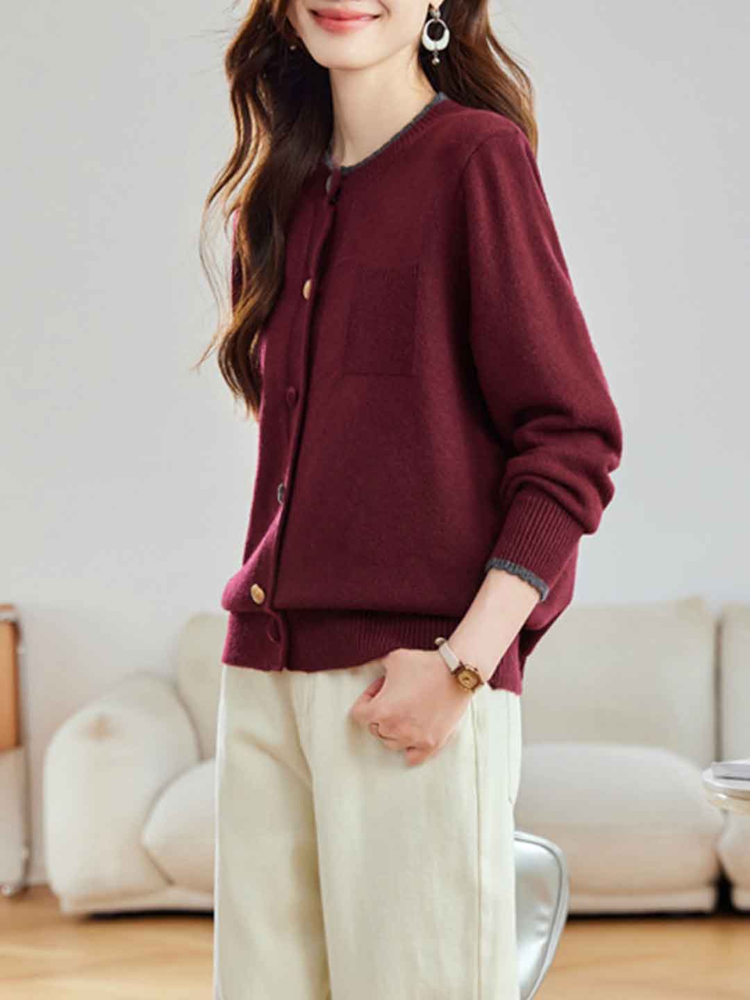 Hailey Daily Crew Neck Colorful Buttons Knitted Cardigan