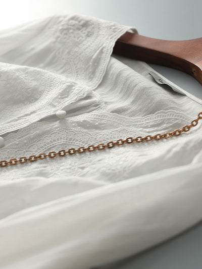 Abigail Vacation V-Neck Solid Color Embroidered Top