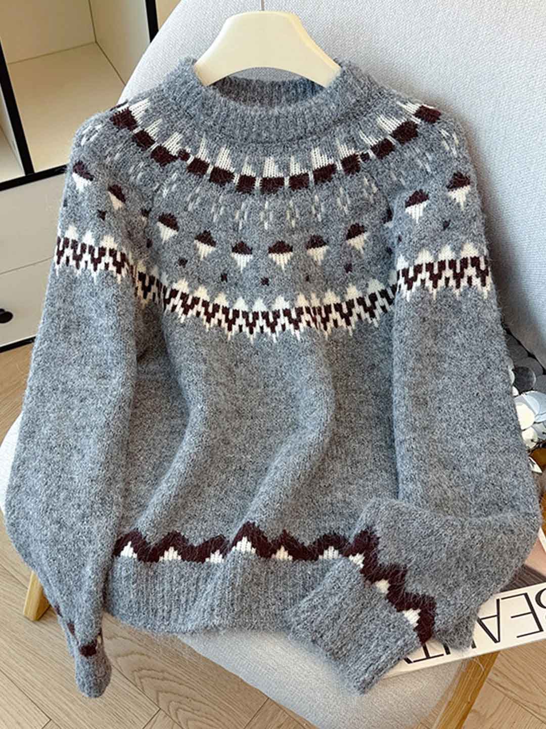 Taylor Vacation Crew Neck Jacquard Knitted Pullover Sweater