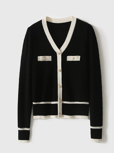 Hannah Casual V-Neck Textured Jacquard Knitted Sweater