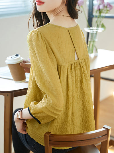 Bella Classic Back Hollowed Blouse-Yellow