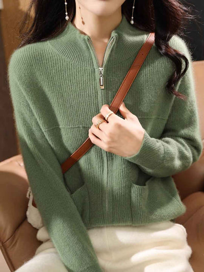 Hannah Loose Turtleneck Zippered Knitted Cardigan