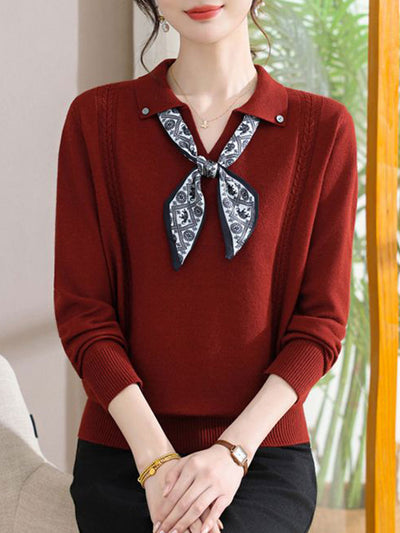 Grace Loose Lapel Scarf Pullover Knitted Top