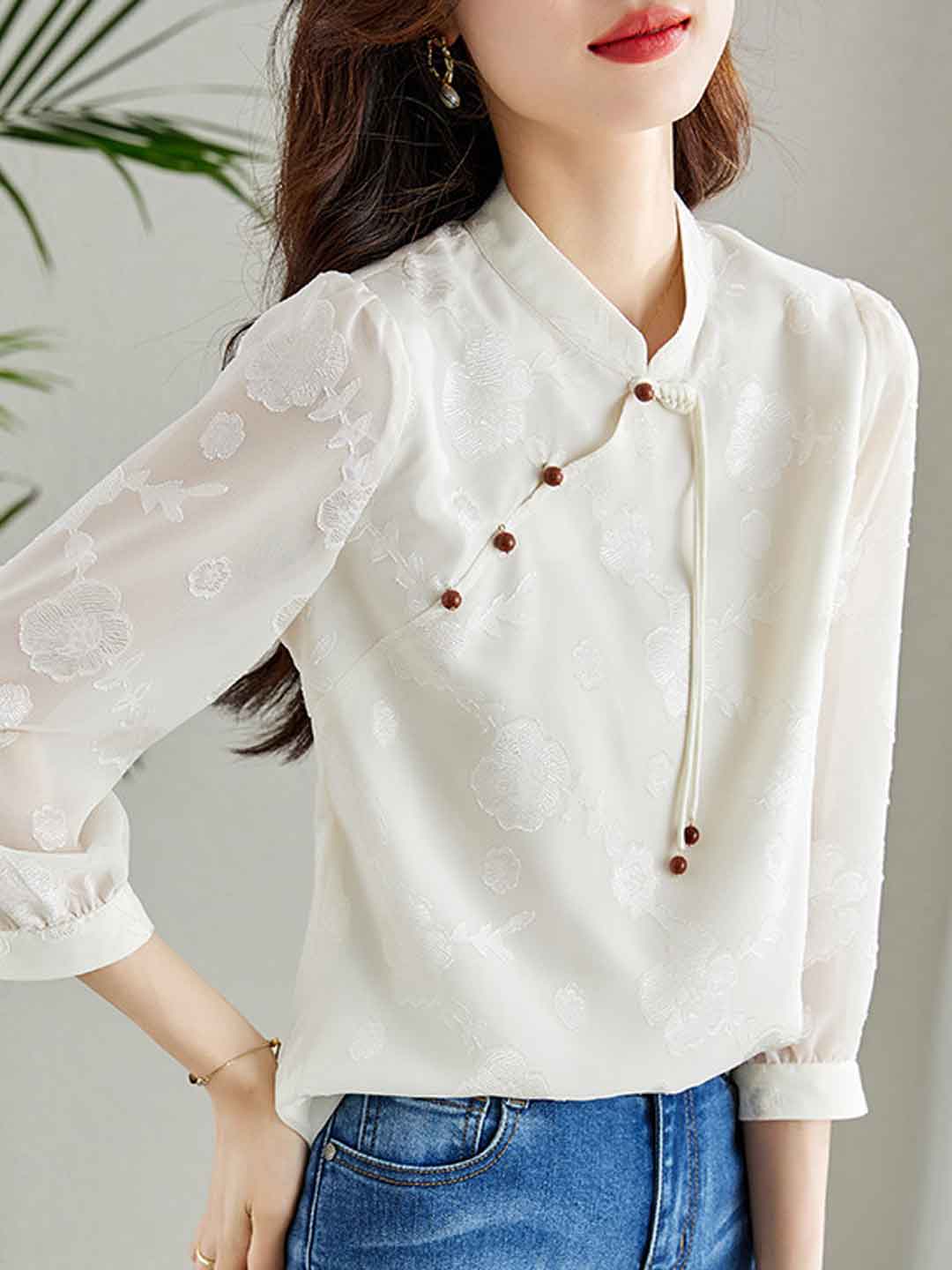 Jasmine Classic Buttoned Floral Textured Shirt