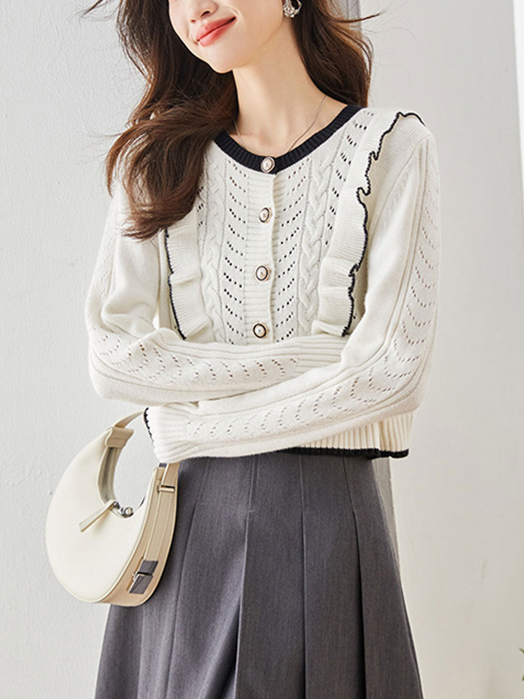 Olivia Elegant Hollowed Ruffled Knitted Cardigan