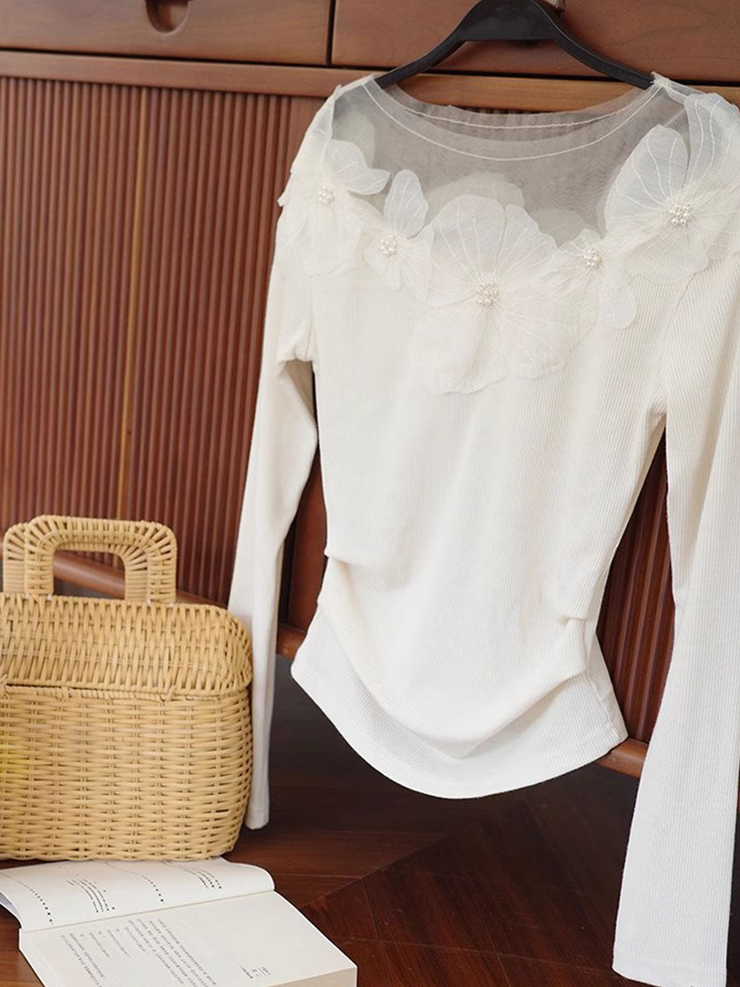 Aubrey Slim Crew Neck Mesh Panelled Top