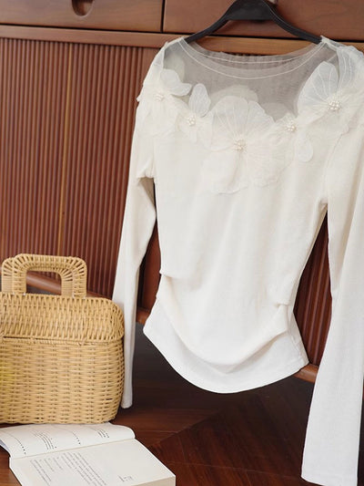 Aubrey Slim Crew Neck Mesh Panelled Top