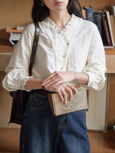 Madison Vintage V-Neck Ruffle Plaid Shirt