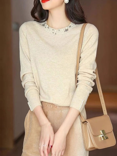 Elizabeth Elegant Beaded Pullover Knitted Top-Yellow