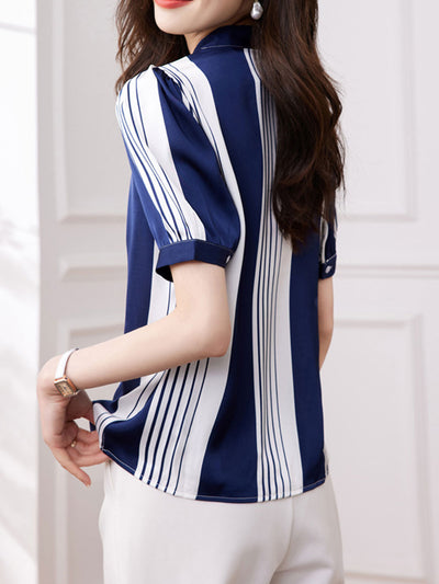 Lauren Classic Contrast Color Loose Shirt-Blue
