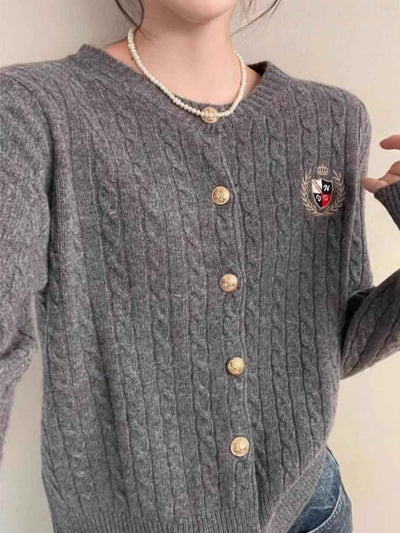 Zoey Loose Crew Neck Embroidered Knitted Cardigan