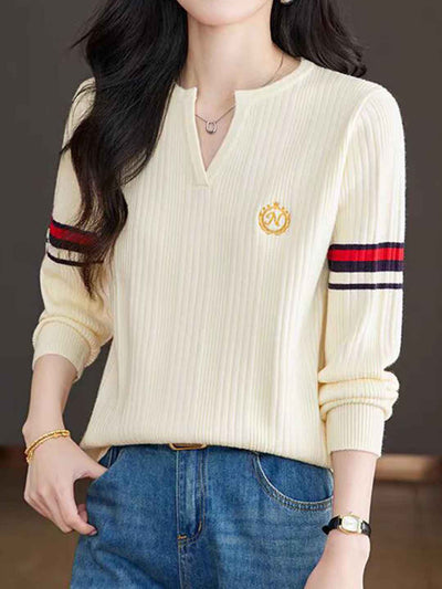 Valeria Loose V-Neck Striped Knitted Top