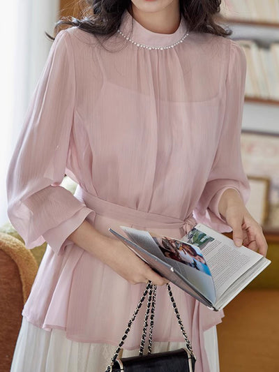 Claire Elegant Solid Color Pearl Top