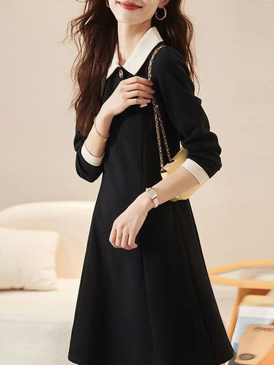 Grace Vintage Doll Collar Waist Solid Color Dress