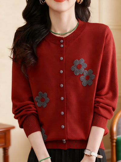 Destiny Daily Crew Neck Embroidered Knitted Cardigan