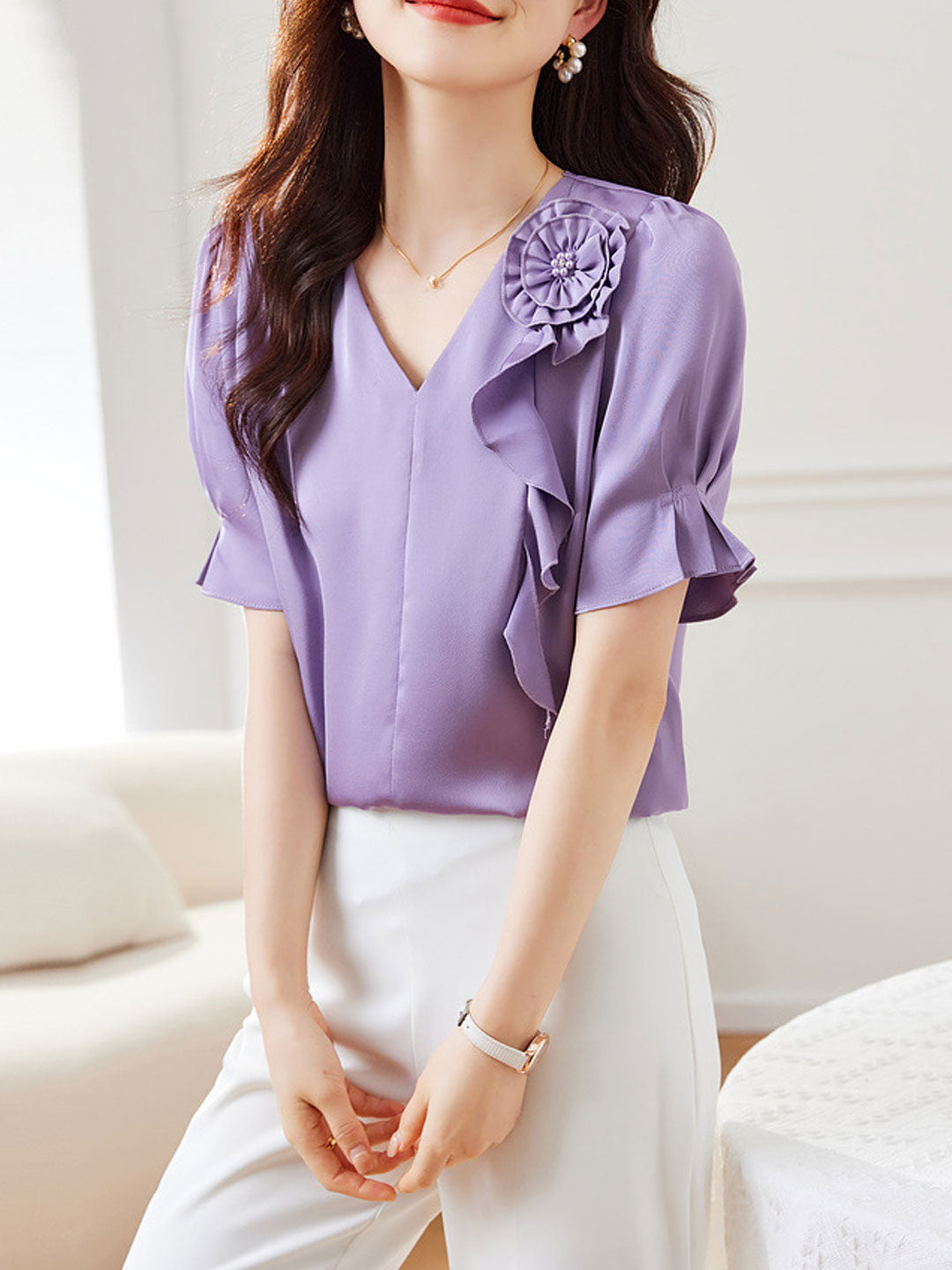 Natalie Elegant Lace Chiffon Shirt