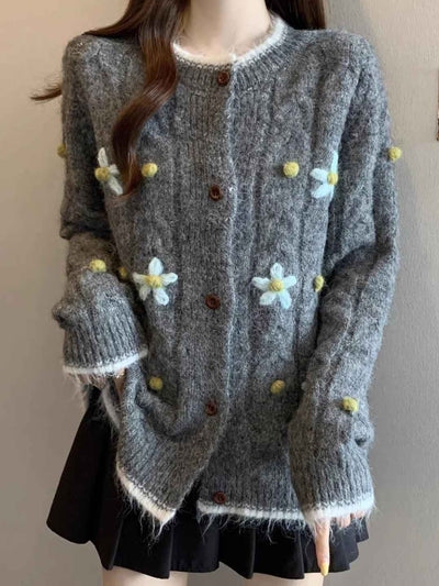 Sarah Classic Crew Neck Floral Crochet Knitted Sweater