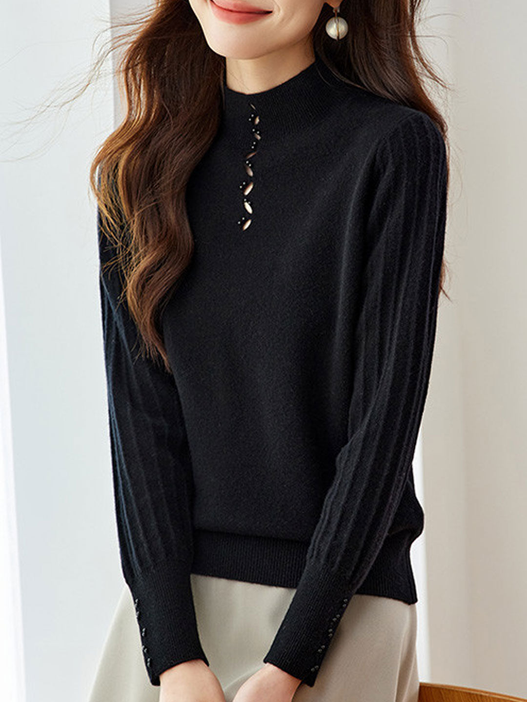 Emma Elegant Beaded Turtleneck Knitted Top