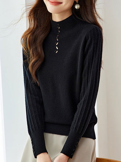 Emma Elegant Beaded Turtleneck Knitted Top