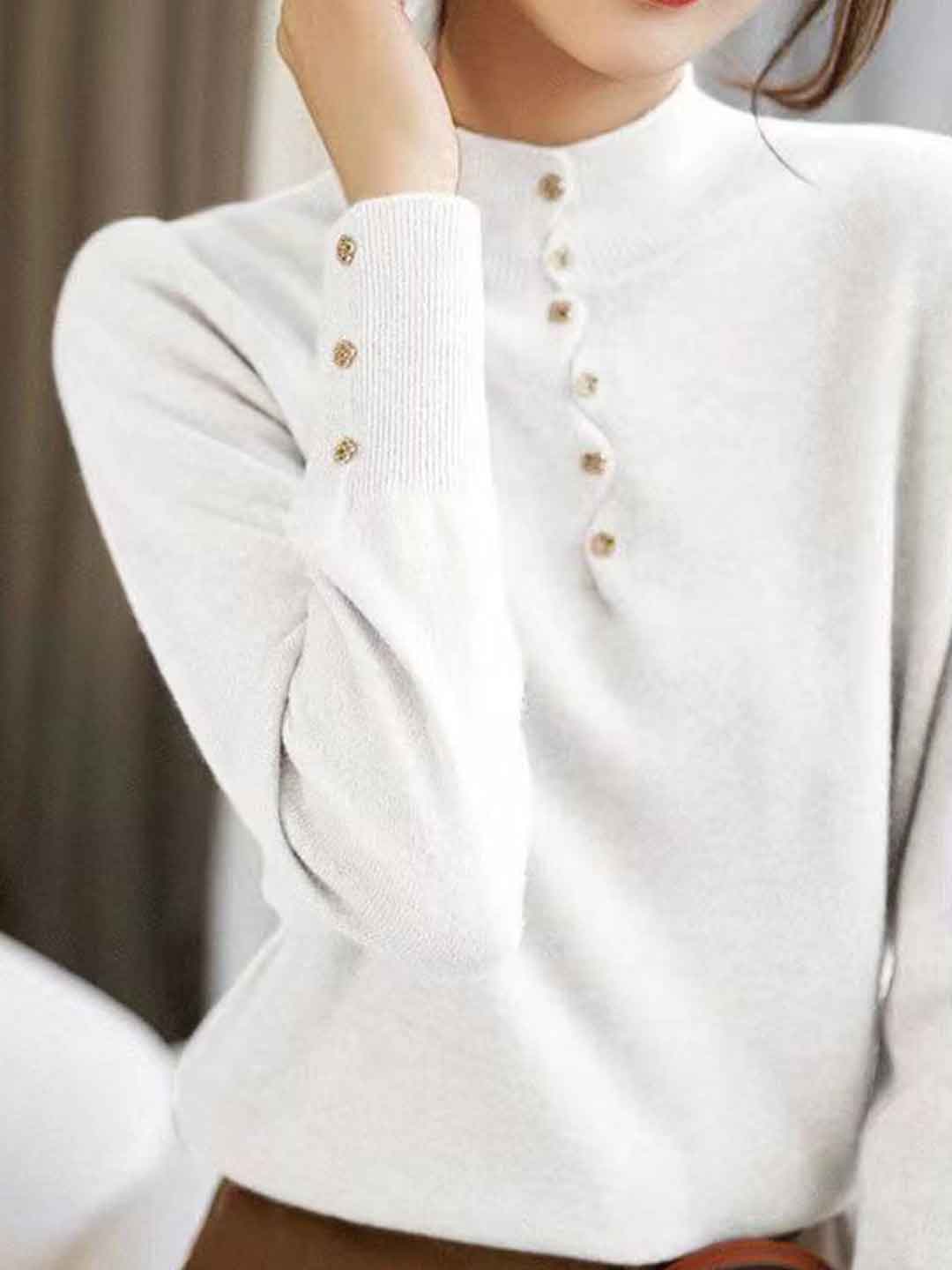 Olivia Loose Turtleneck Beaded Pullover Knitted Top