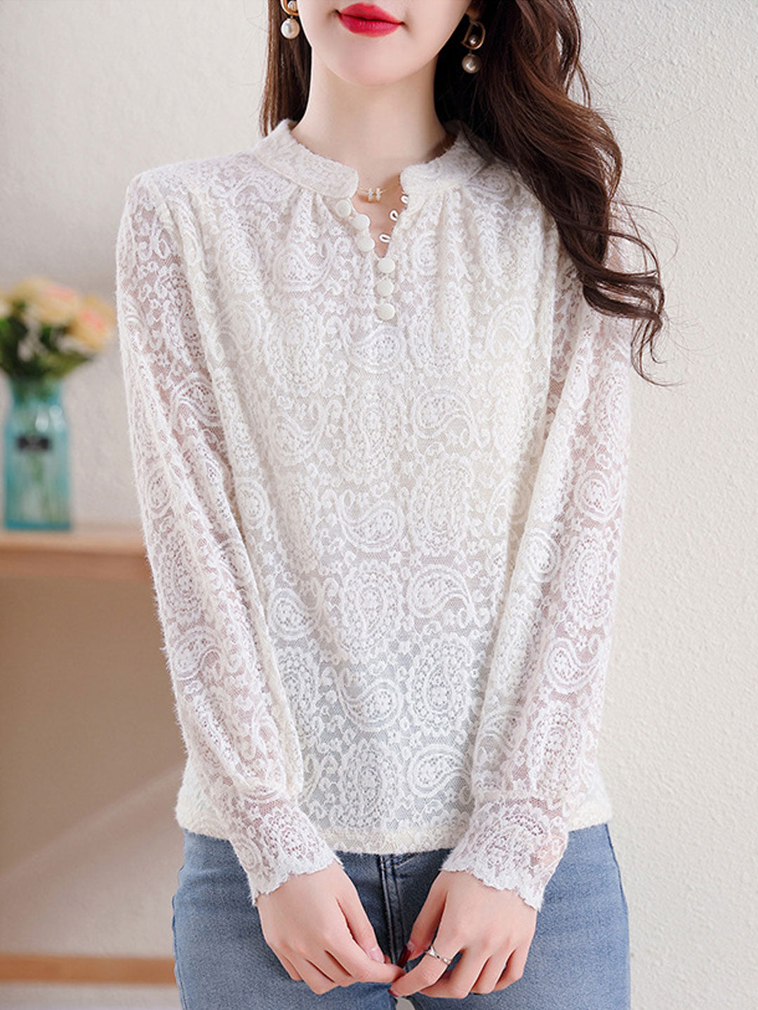 Paige Vintage Button Lace Top