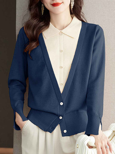 Maria Casual Lapel Mock Two-Piece Knitted Top