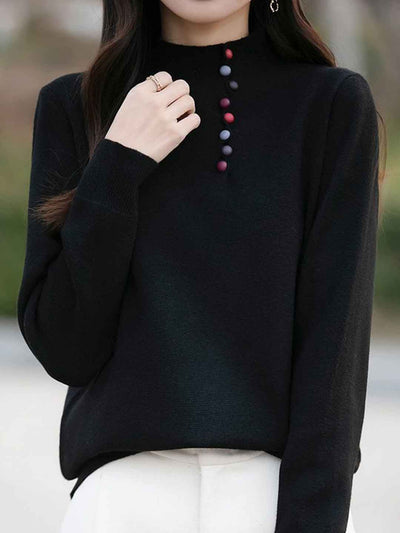 Gianna Loose Turtleneck Colorful Buttoned Knitted Top