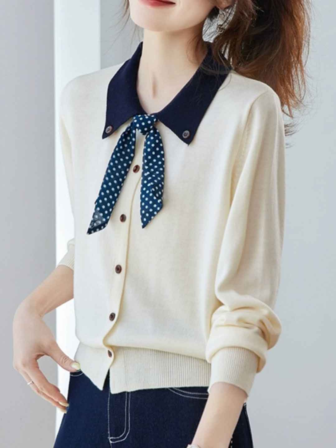 Bella Cute Doll Collar Bow Knitted Top