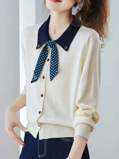 Bella Cute Doll Collar Bow Knitted Top